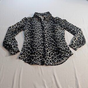 Pink Tartan Size Small Leopard Print Long Sleeved Button Down Gray/Black